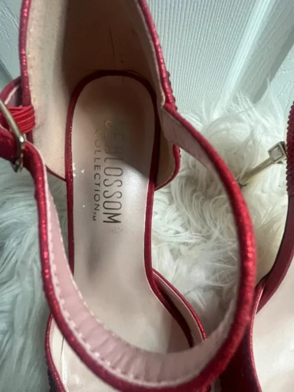 Blossom Red Rhinestone Pointed Toe Ankle Strap Heels